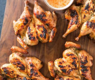 Thai-grilled Cornish hens with chili dipping sauce (Gai yang)