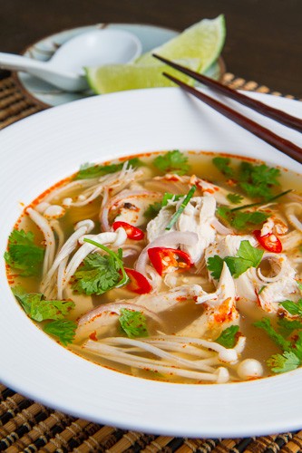 Thai hot and sour chicken soup (Tom yum gai)