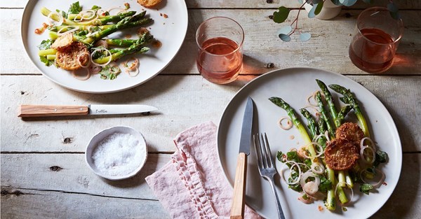 Thai-inspired asparagus salad with fried Meyer lemon