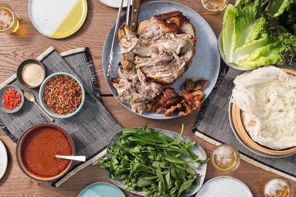 Thai-inspired slow-roasted pork shoulder feast