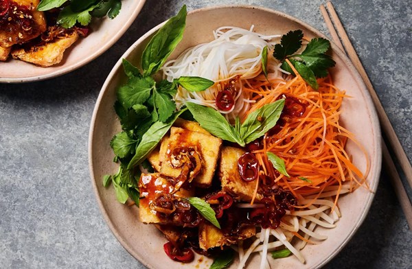 Thai-inspired tofu noodle bowl