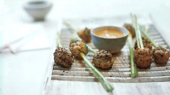 Thai lobster and lemongrass sticks with hot peanut-mint dip