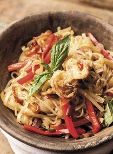 Thai noodle salad with bacon, chiles, and basil