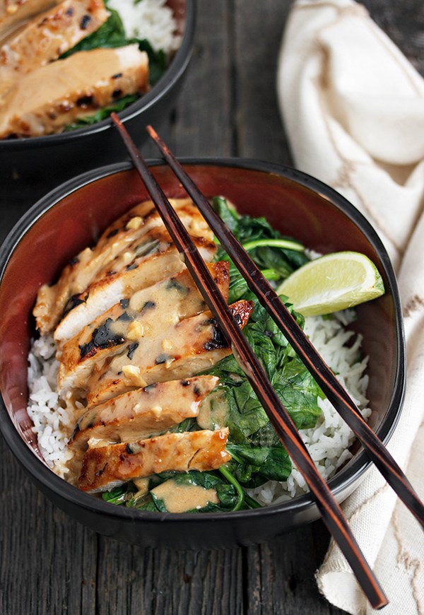 Thai pork rice bowl with lime rice