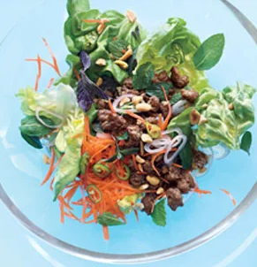 Thai pork salad with chilies and mint