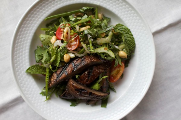 Thai portobello salad with herbs and snow peas