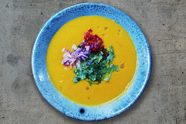 Thai pumpkin soup with coriander drizzle