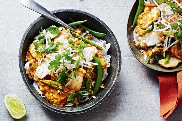 Thai red fish curry with noodles