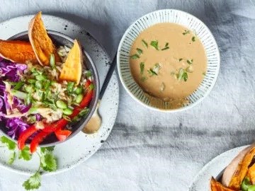 Thai rice salad bowls [almond butter-lime dressing]