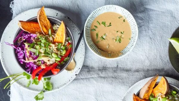 Thai rice salad bowls [almond butter-lime dressing]