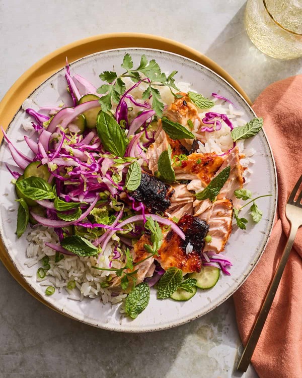 Thai salmon bowls with coconut rice