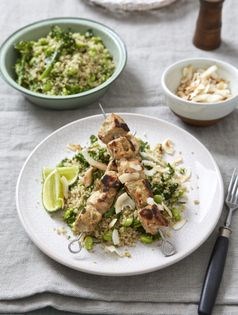 Thai salmon skewers with edamame quinoa