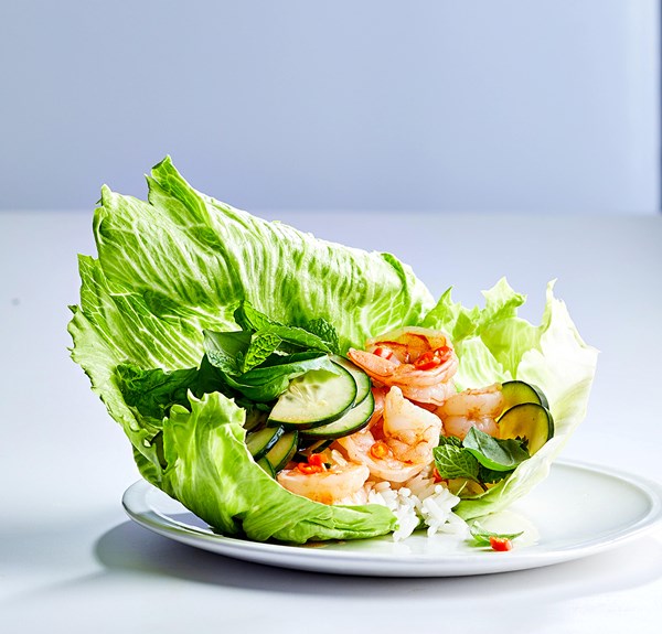 Thai shrimp and cucumber lettuce wraps