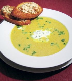 Thai spiced coconut soup with sesame toasts