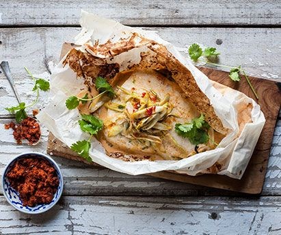 Thai steamed fish pocket