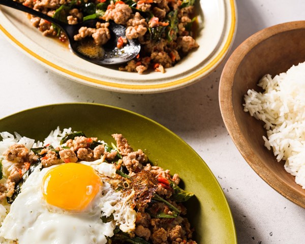 Thai stir-fried pork with basil, chilies and garlic (Pad kraprao)