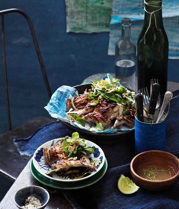 Thai-style barbecued quail with lemon pepper dipping sauce