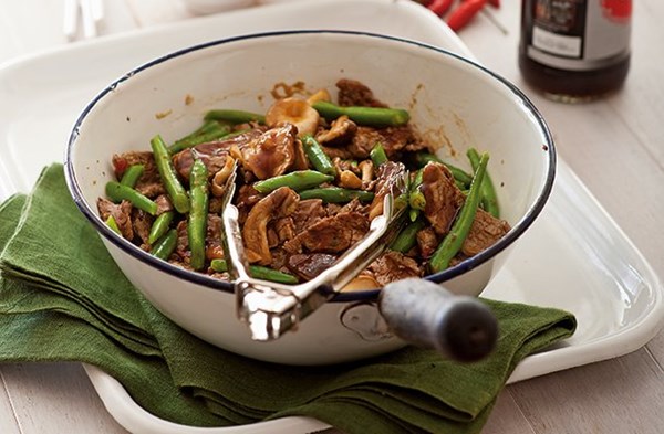 Thai-style beef and bean stir-fry