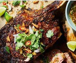 Thai-style 'crying tiger' tomahawk steak with dipping sauce