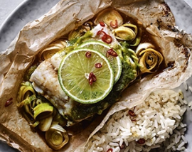 Thai-style green hake with lime & chilli rice