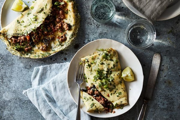 Thai-style omelet with pork and greens
