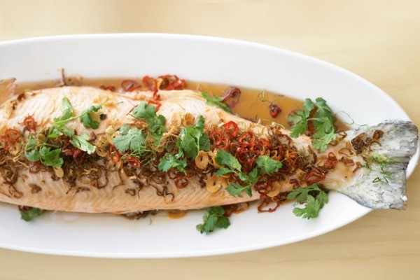 Thai-style poached salmon