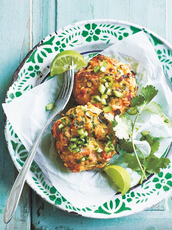 Thai-style salmon and brown rice fish cakes
