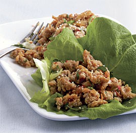 Thai-style spicy chicken in lettuce cups