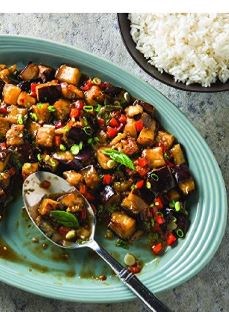 Thai-style stir-fried eggplant with garlic-basil sauce