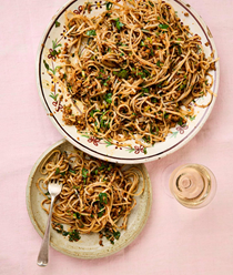 Thai-style tossed walnut and tempeh noodles