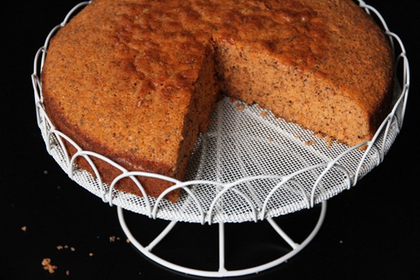 Thai tea cake with condensed milk custard sauce