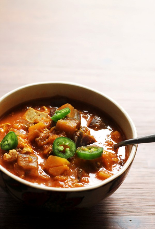 Thai tofu, butternut squash, and eggplant soup