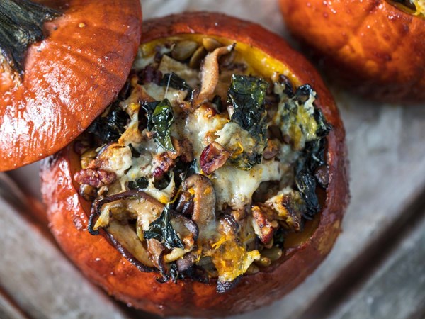 Thanksgiving stuffed roast pumpkins