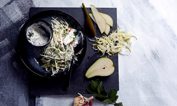 The autumn salad: Celeriac, pear, celery and chicory slaw with yoghurt aioli