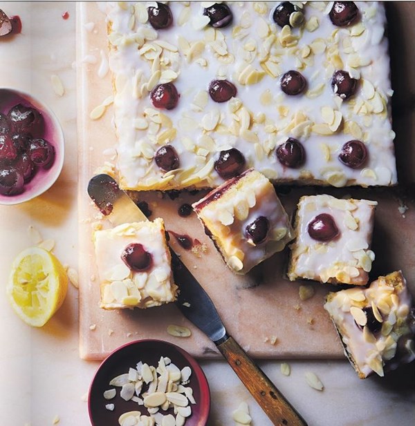The best cherry Bakewell traybake