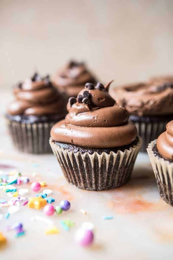 The best chocolate birthday cupcakes with fudgy buttercream