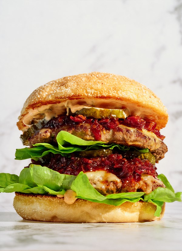 The big sizzle double cheeseburger with boozy chilli bacon jam