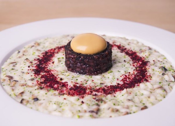 'The centre of the world' - risotto with ginger, shiitake mushroom, daikon and miso sauce