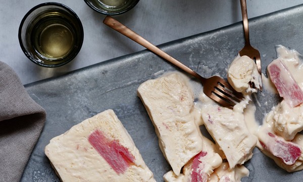 The cool crescendo: Rhubarb, cardamom and rose parfait