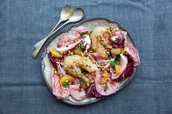 The delicate lunch: Cold roast chicken with amaretti pangrattato and radicchio