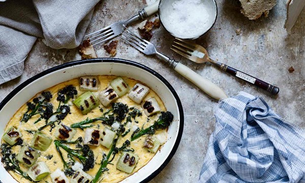 The dinner in a dash: Charred leek and broccoli egg bake