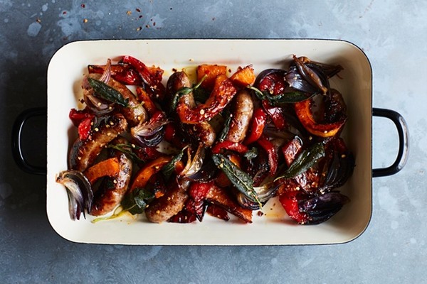 The family meal: Agrodolce sausage, squash and crispy sage tray bake: £1.28 a head