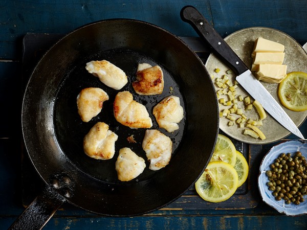 The fish dish: Pan-fried cod’s cheeks with preserved lemon and capers