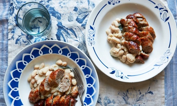 The hearty main: creamy cannellini beans with sage and sausages