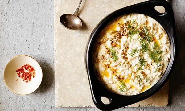 The intriguing bowlful: cauliflower and yoghurt soup with sunflower seeds, dill and brown butter
