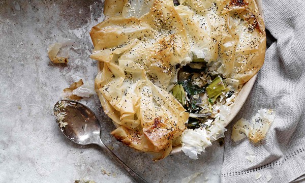 The layered lunch: Leek, chard, feta and walnut filo pie