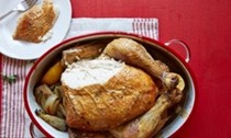 The main event: chicken roasted with lemon, fennel, onions, thyme and rosemary