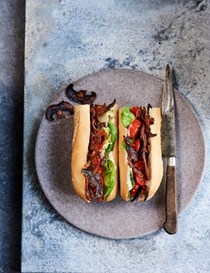 The MBLT (mushroom 'bacon', lettuce and tomato sandwich with vegan mayo)
