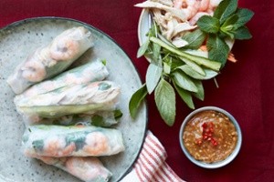 The packed lunch: chicken, mint and Thai basil summer rolls with peanut sauce