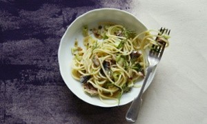 The pasta dish: spaghetti with fennel fronds, sardines, lemon zest and chilli